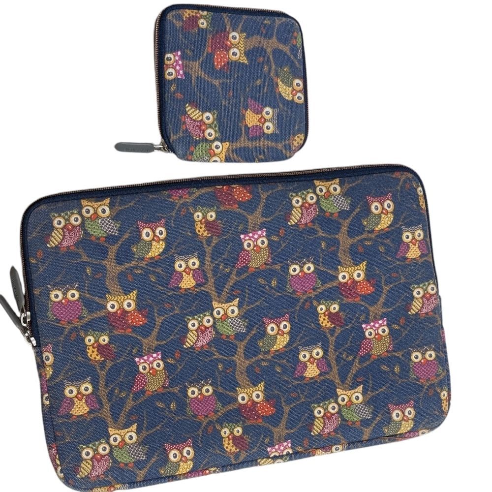 Kamor 2 piece laptop sleeve with wallet owl animal padded bohemian computer case